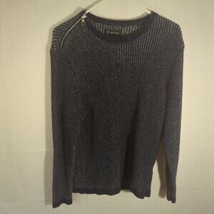 INC International Concepts Womens L Cotton Sweater Navy Zip Shoulder Pullover